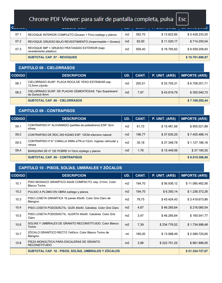 Captura de CERP IA creando los capítulos del presupuesto en paralelo